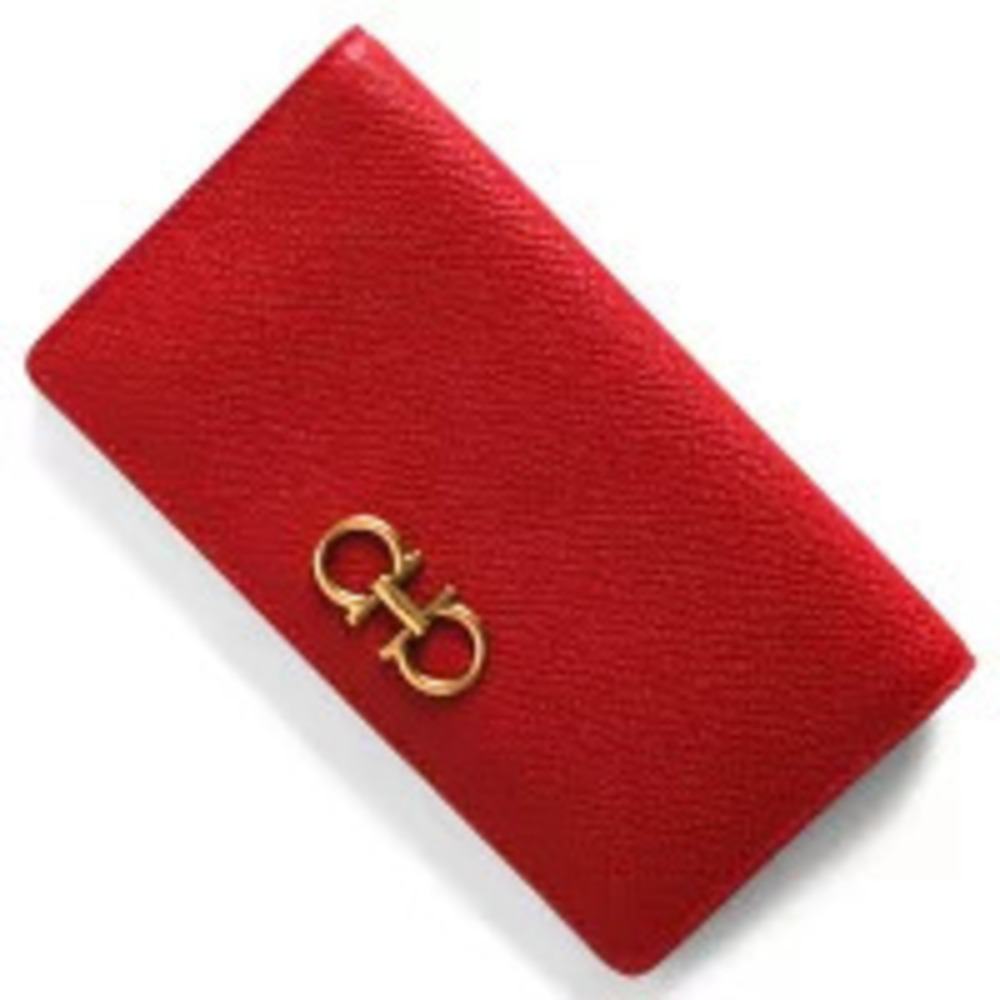 Salvatore Ferragamo Long Wallet Double Gancini Lipstick Red SALVATORE